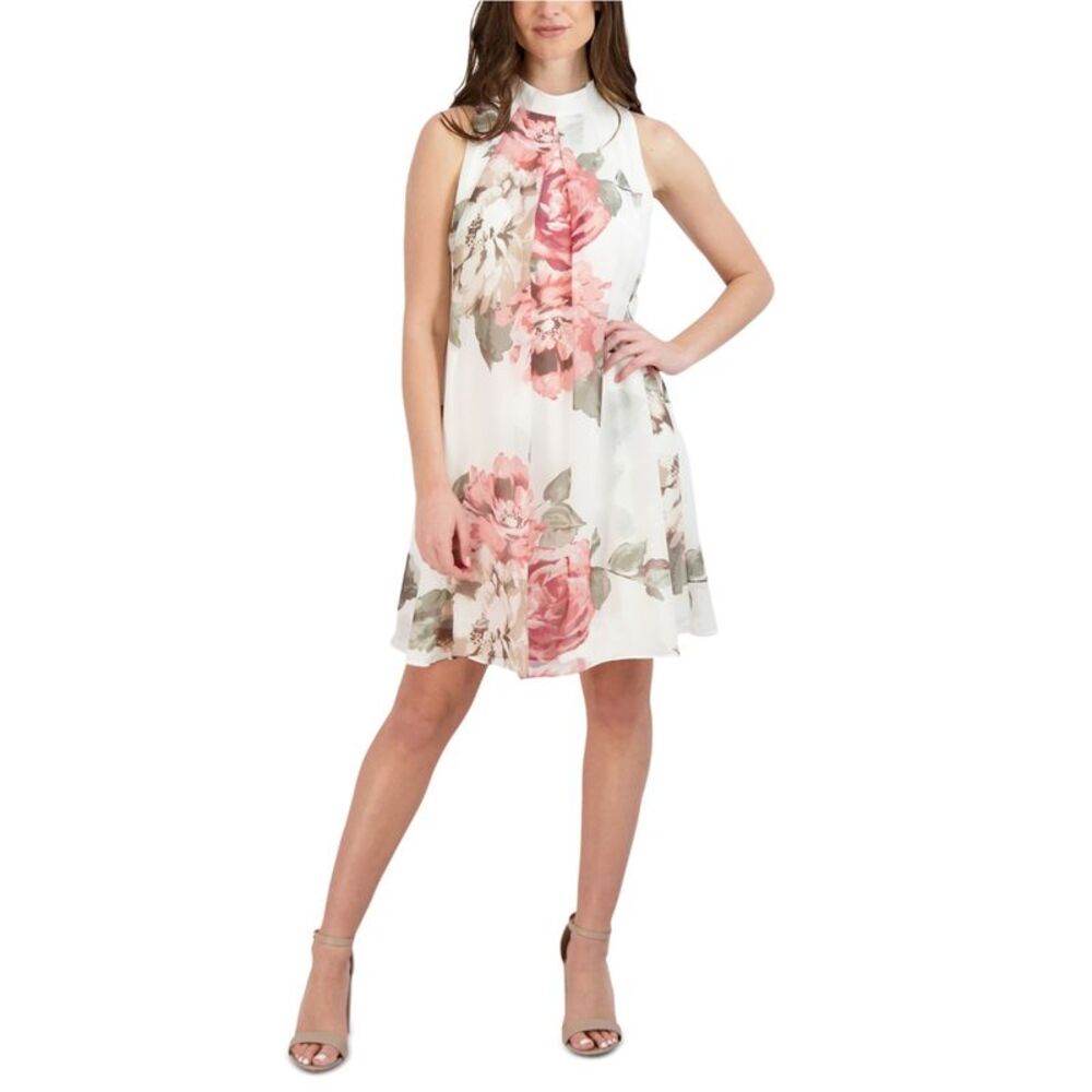 Signature by Robbie Bee Womens Petite Pullover Chiffon Pleated Mini Dress, NWT